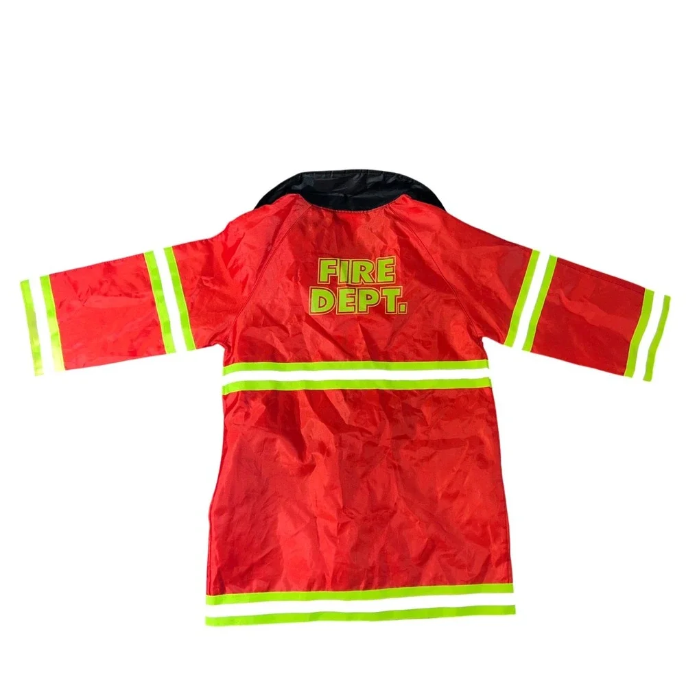 Kids Firefighter Costume Jacket Role Play Red Reflective Stripes Fire Dept Badge